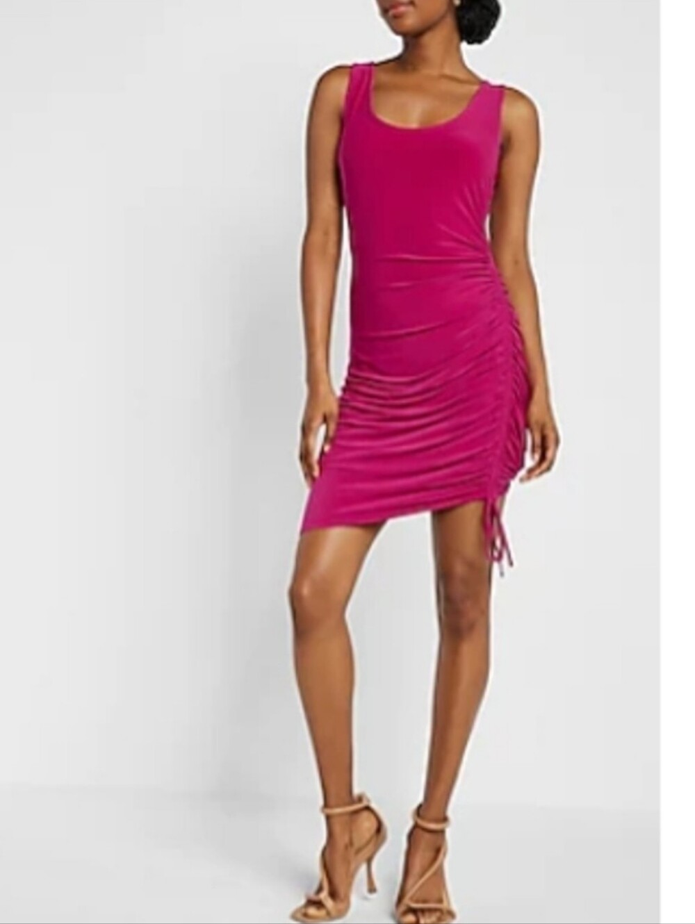 Express Fuchsia Matte Jersey Ruched Tank Mini Dress